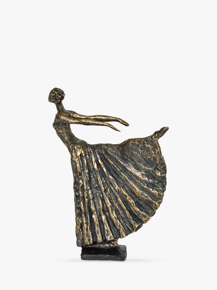 Libra Interiors Standing Female Ballet Dancer Sculpture, H32cm, Antique Bronze, Antique Bronze