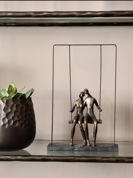 Libra Interiors Couple Sitting on a Swing Sculpture, H37cm, Bronze - view 2, Bronze