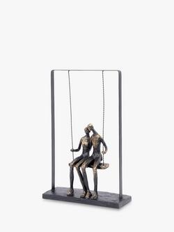 Libra Interiors Couple Sitting on a Swing Sculpture, H37cm, Bronze, Bronze