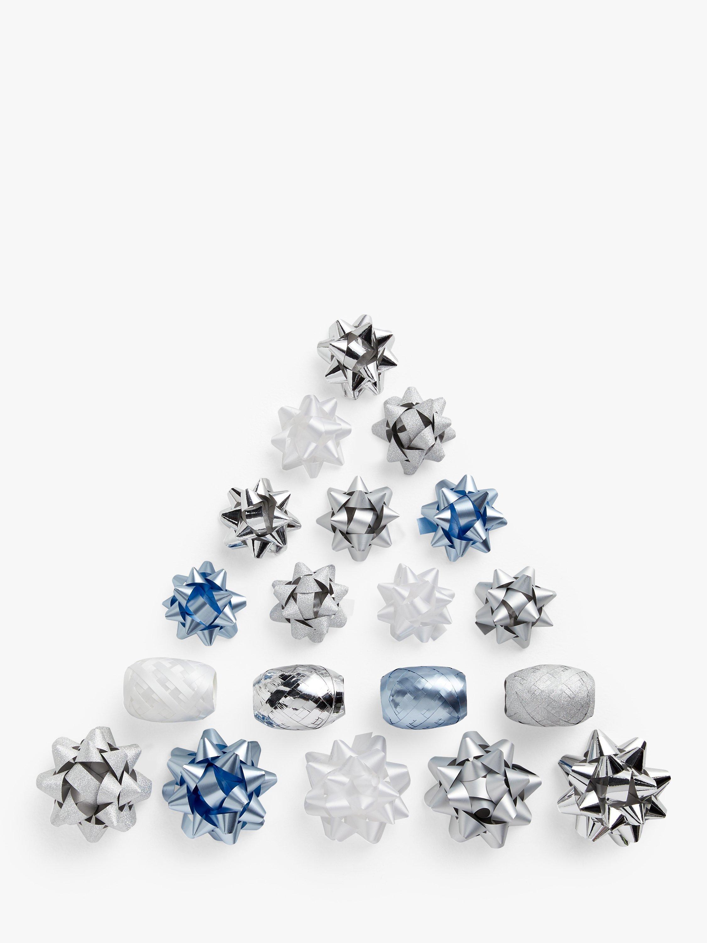 John Lewis Snow Mountain Gift Bow Set, Silver / White