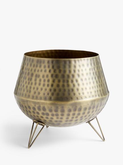 John Lewis ANYDAY Hammered Metal Floor Planter, Gold, Gold