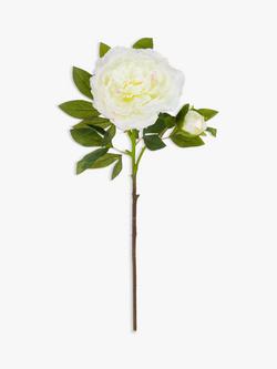 Floralsilk Artificial Large Peony Spray, White, White