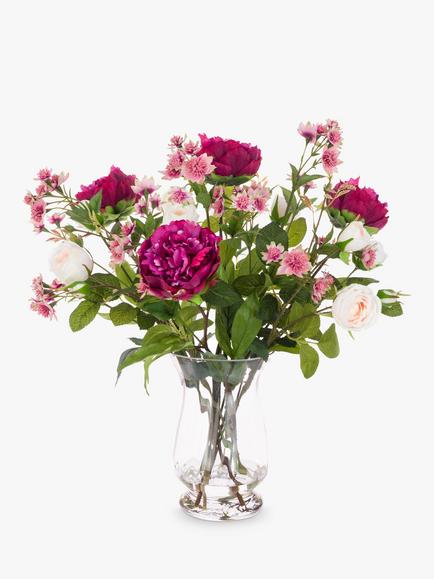 Floralsilk Artificial Peony, Rose & Astrantia in Vase, 