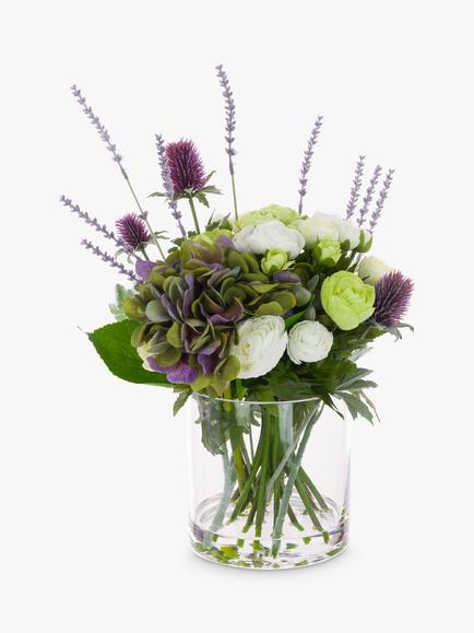 Floralsilk Artificial Hydrangea & Thistle in Vase, Purple, Purple