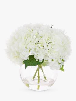 Floralsilk Artificial Hydrangeas in Globe Vase, White, 
