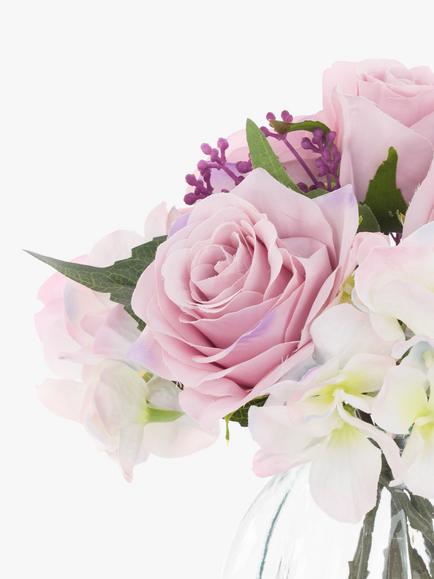 Floralsilk Artificial Rose & Hydrangea in Curve Vase - view 2, Multi