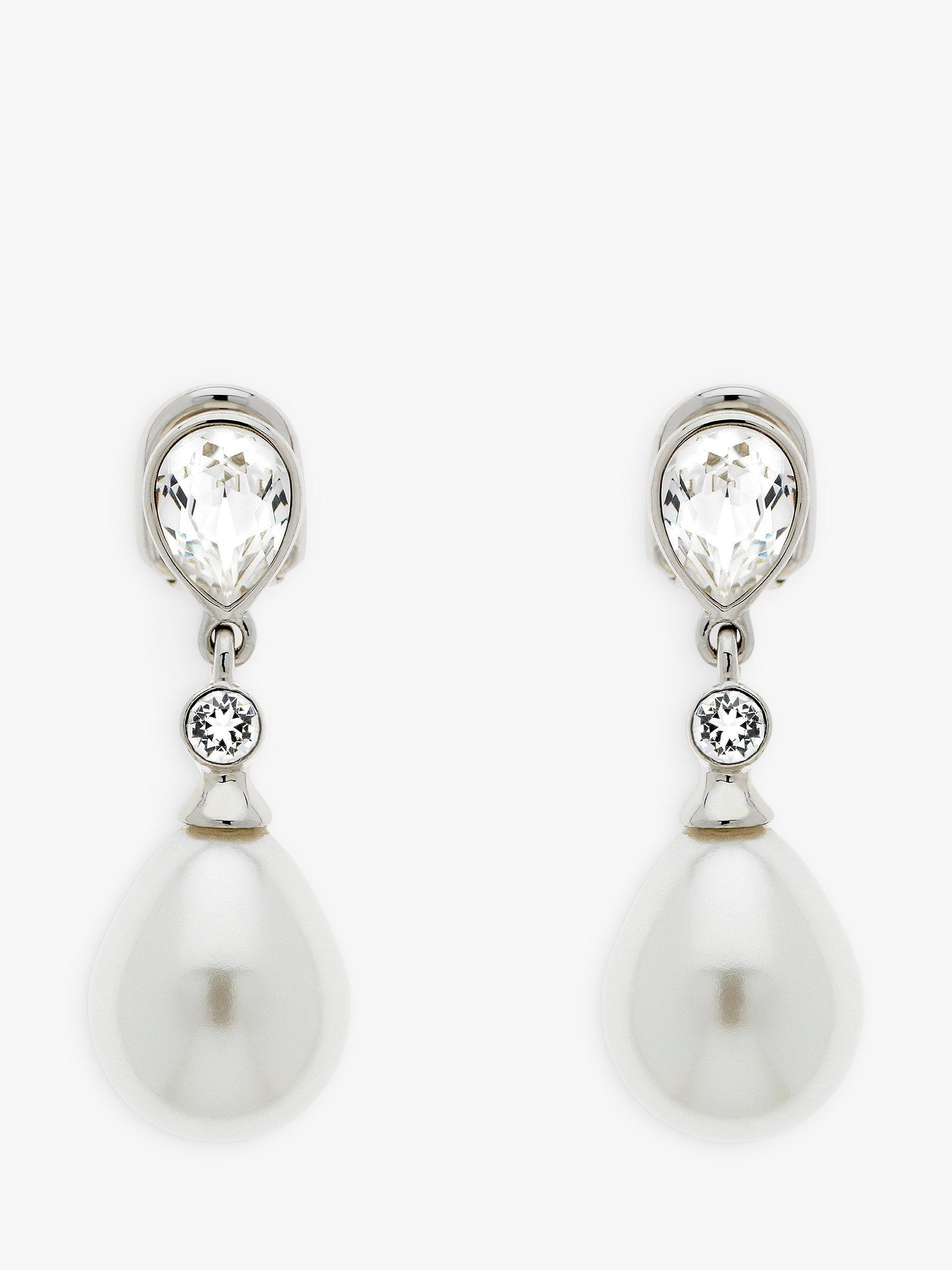 Emma Holland Swarovski Crystal and Glass Pearl Clip-On drop Earrings, Silver