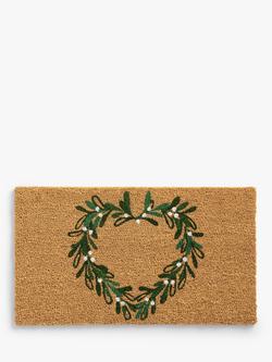 John Lewis Mistletoe Heart Door Mat, Neutral