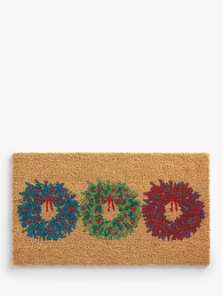 John Lewis Christmas Wreath Trio Door Mat, Neutral