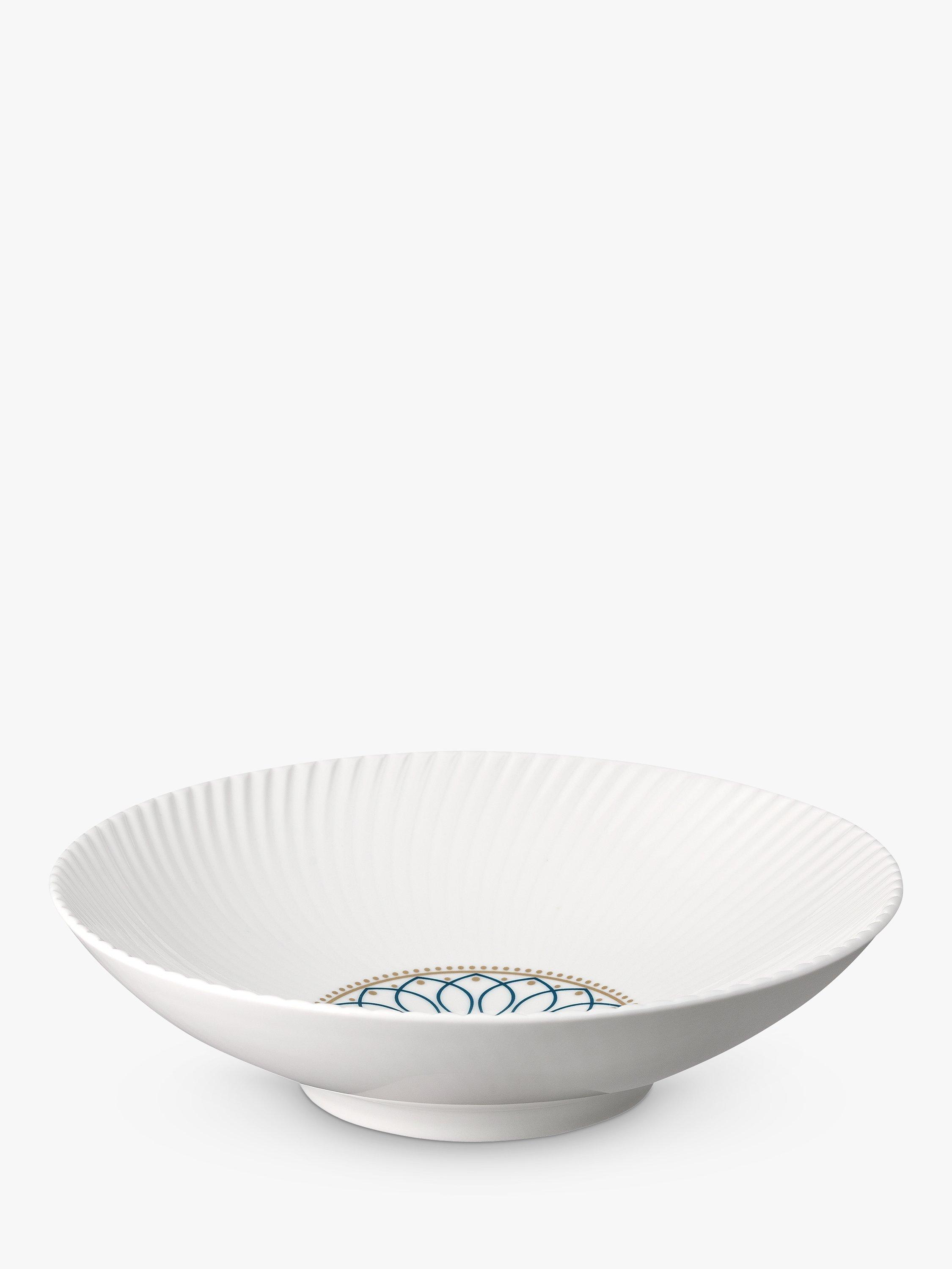 Denby Modern Deco Porcelain Footed Pasta Bowl, 23cm, White/Blue