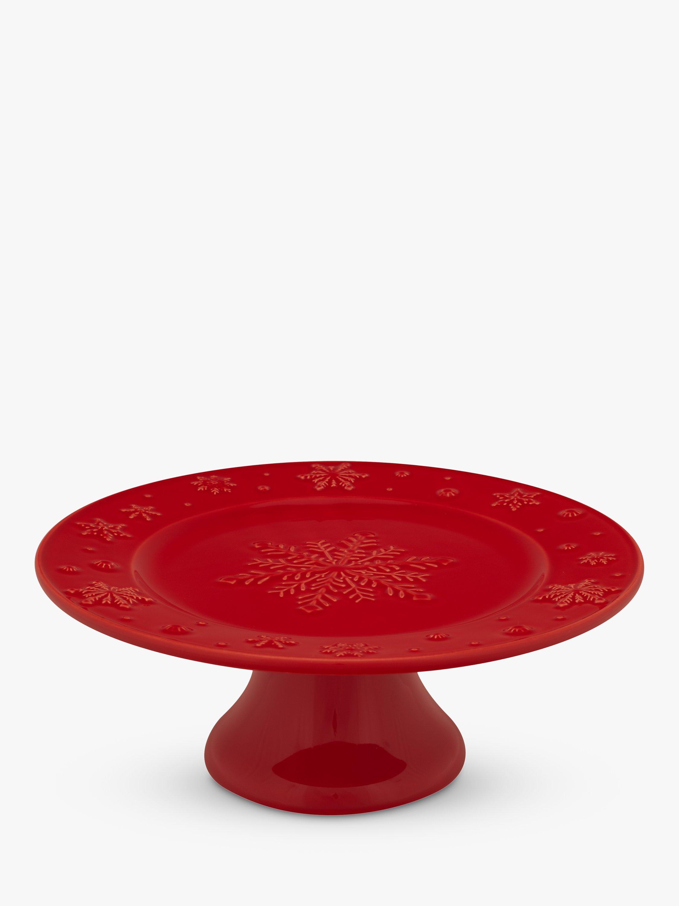 Bordallo Pinheiro Snowflakes Embossed Cake Stand, 22cm, Red
