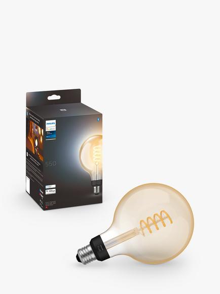 Philips Hue White Ambiance 7W G125 E27 LED Single Filament Dimmable Smart Bulb with Bluetooth, White