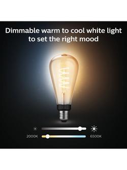 Philips Hue White Ambiance 7W ST72 E27 LED Single Filament Dimmable Smart Bulb with Bluetooth - view 2, White