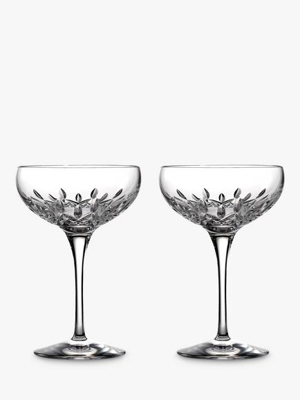 Waterford Crystal Lismore Essence Cut Glass Champagne Saucers, Set of 2, 280ml, Clear, Clear