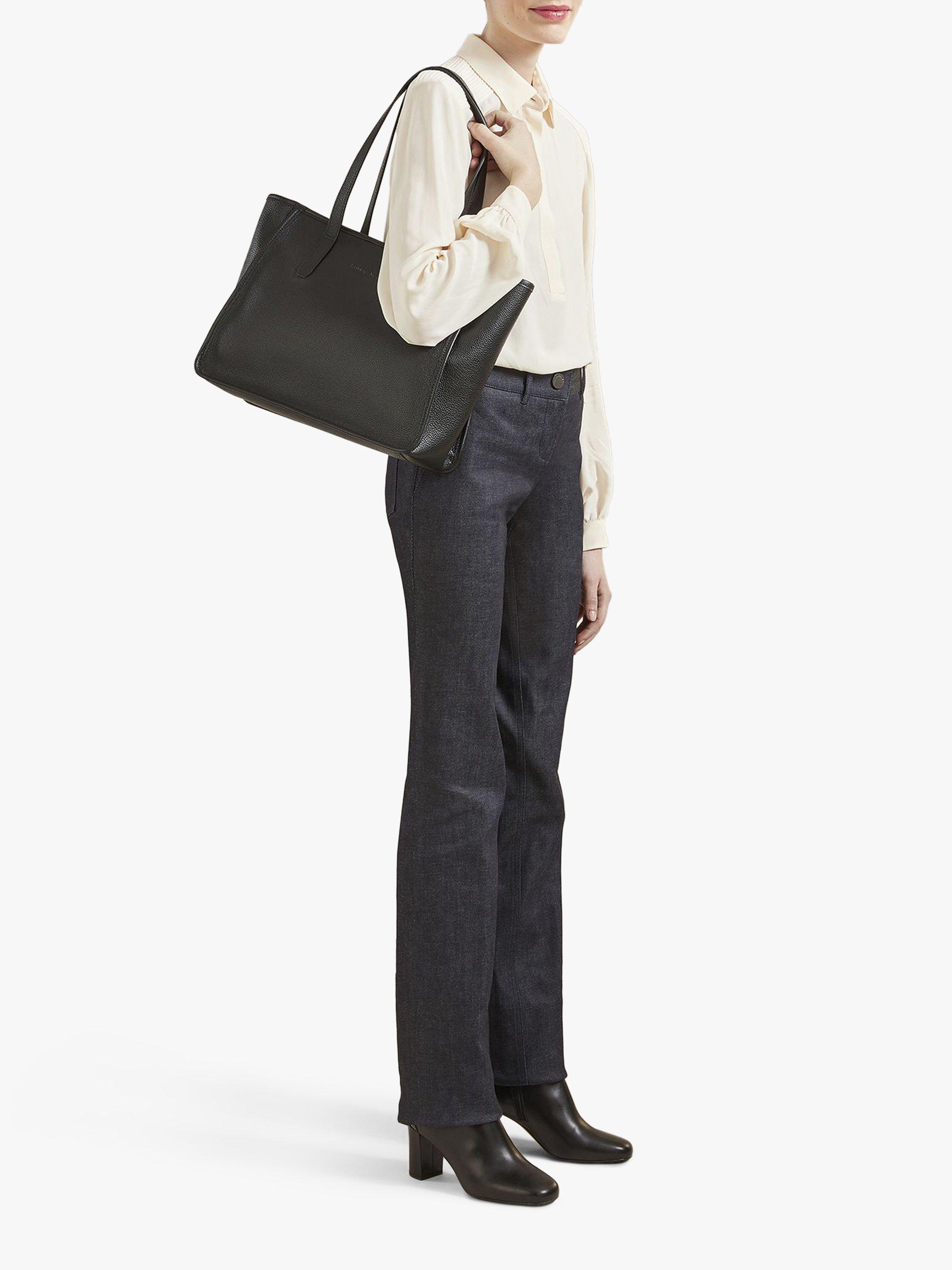 Product image 2 of 3, which shows Longchamp Le Foulonné Leather Shoulder Bag, Black