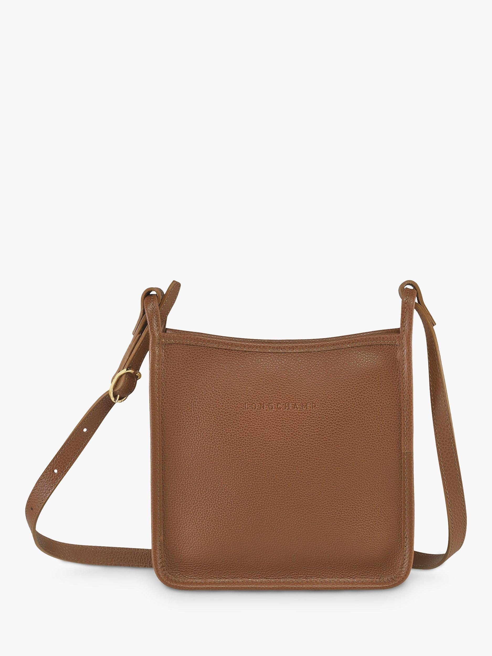 Product image 1 of 3, which shows Longchamp Le Foulonné Small Leather Cross Body Bag, Chestnut