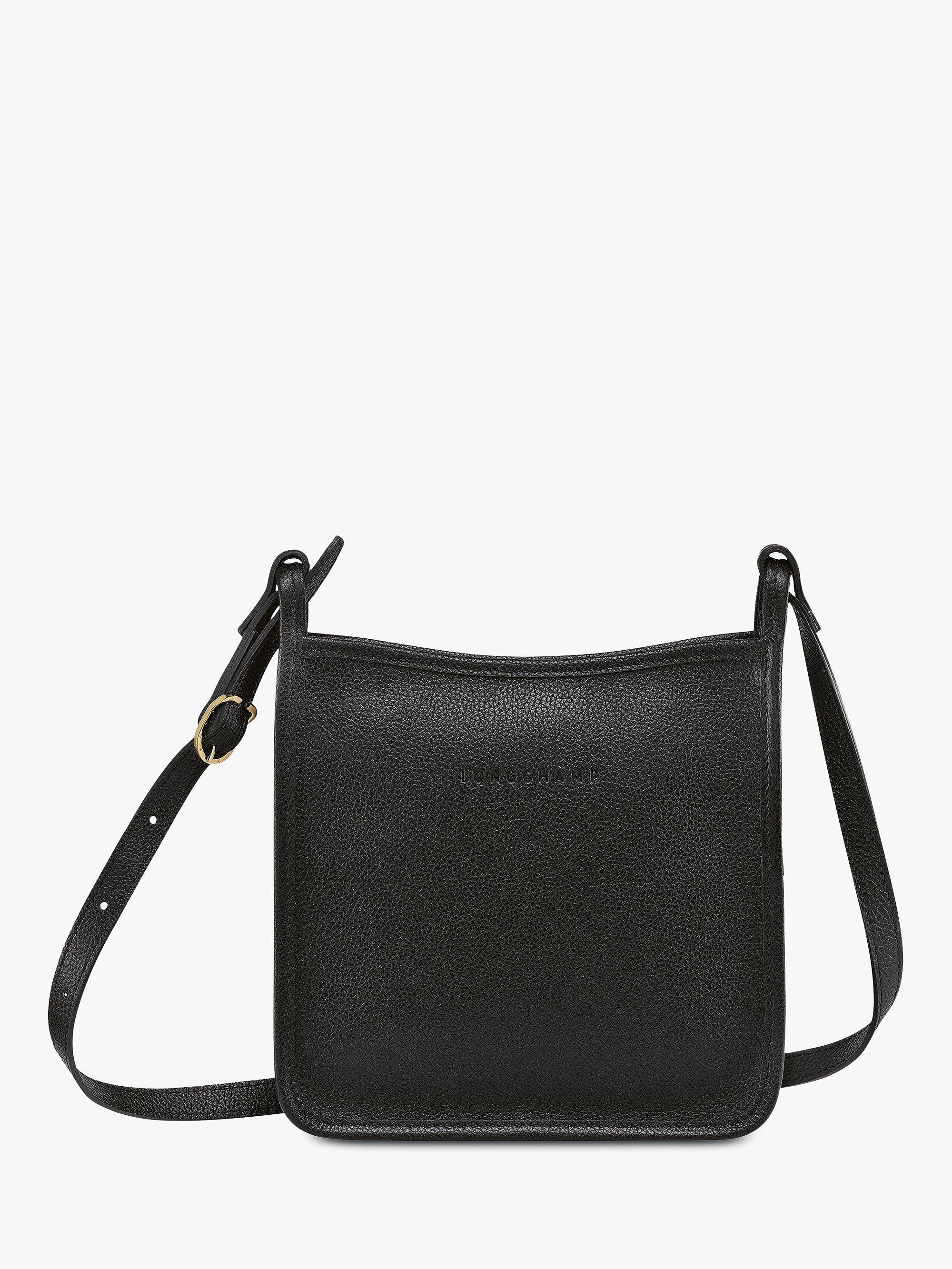 Product image 1 of 4, which shows Longchamp Le Foulonné Small Leather Cross Body Bag, Black