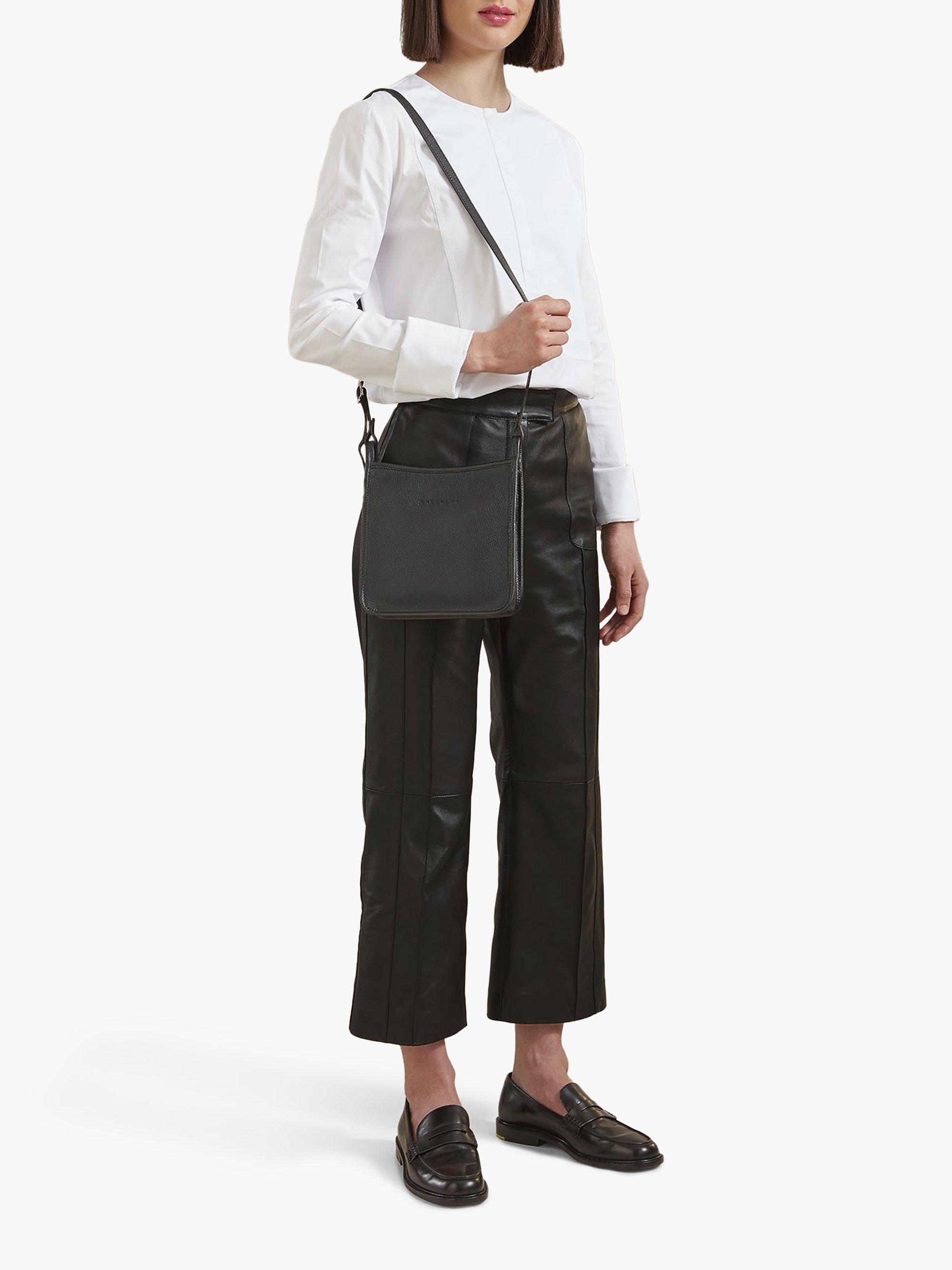 Product image 2 of 4, which shows Longchamp Le Foulonné Small Leather Cross Body Bag, Black