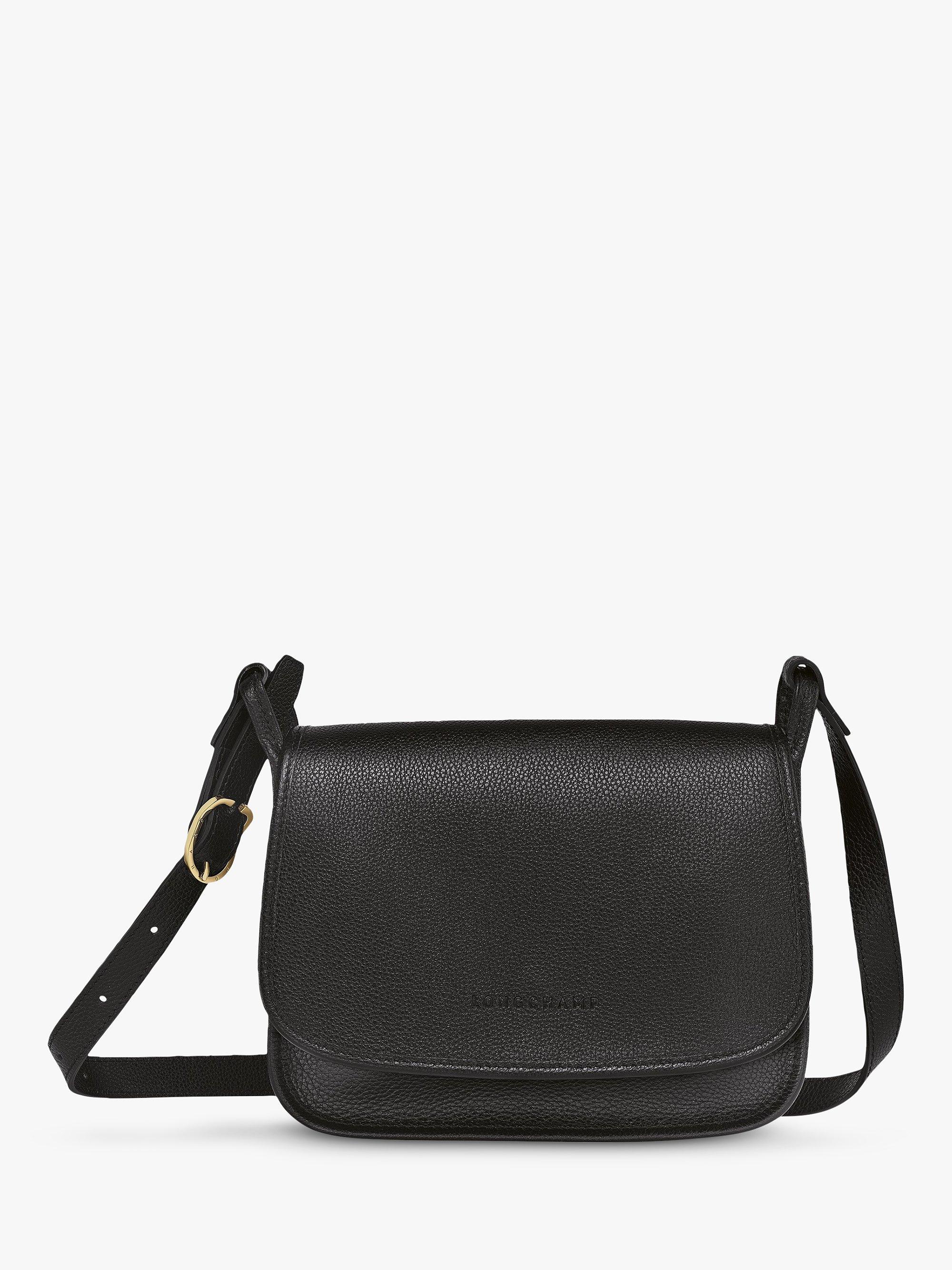 Longchamp Le Foulonné Medium Leather Flap Over Cross Body Bag, Black