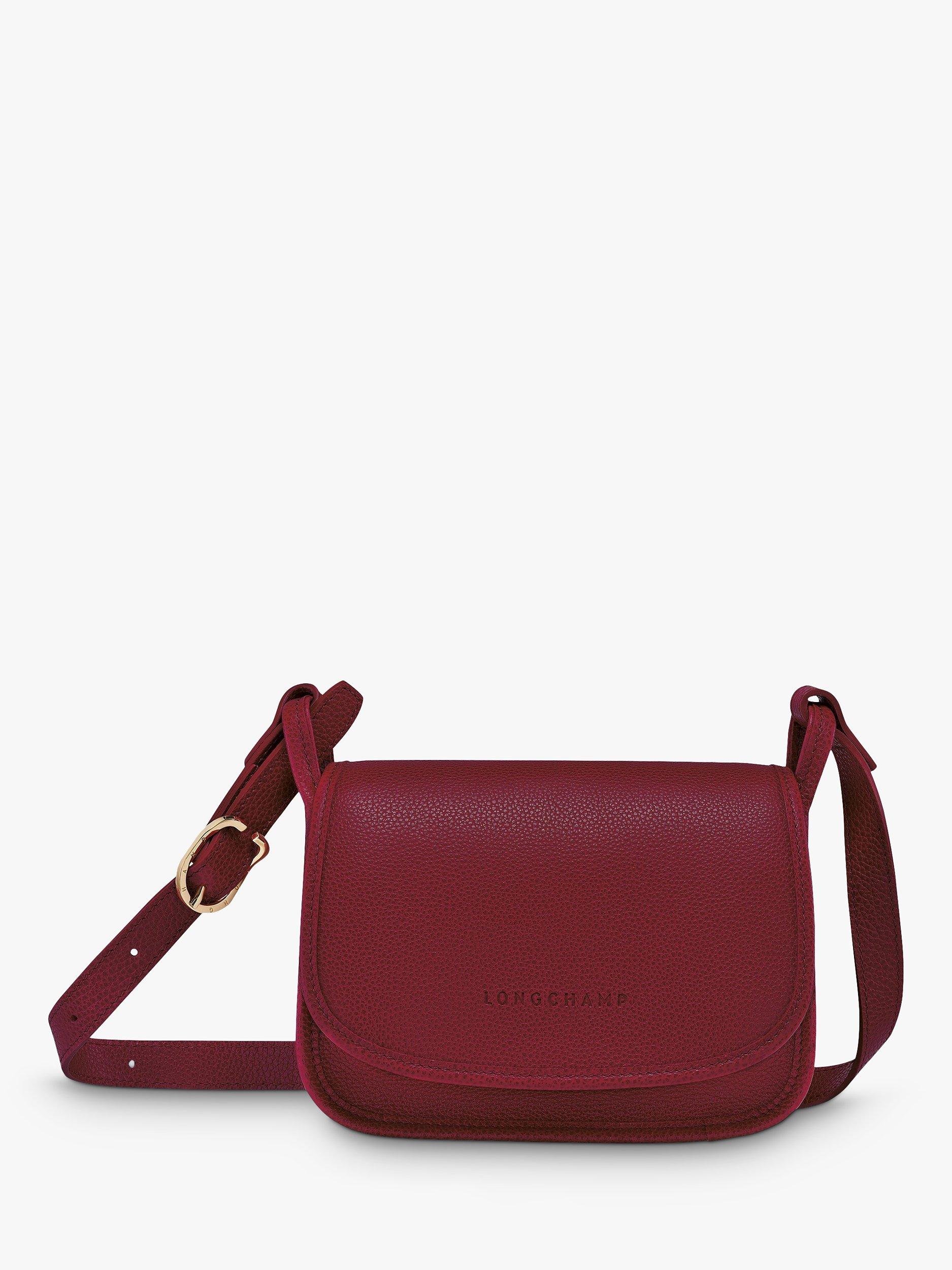 Longchamp Le Foulonné Small Leather Flap Over Cross Body Bag, Red Cherry