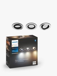 Philips Hue White Ambiance Milliskin GU10 LED Recessed Smart Spotlights with Bluetooth, Set of 3, Aluminium