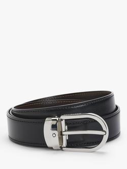 Montblanc Reversible Leather Belt With Palladium Horseshoe Buckle, Black/Brown, Black
