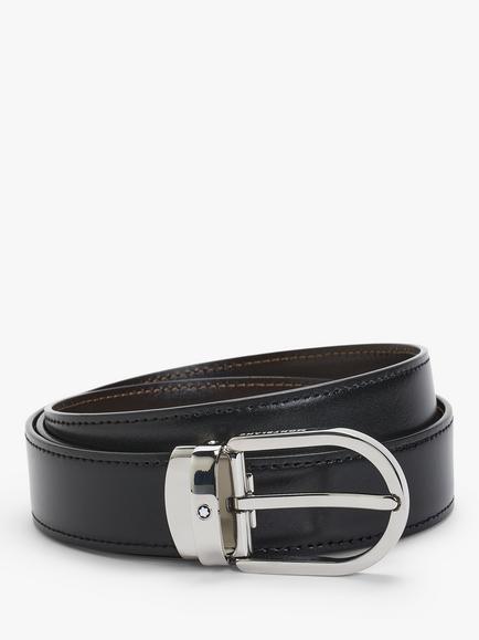 Montblanc Reversible Leather Belt With Palladium Horseshoe Buckle, Black/Brown, Black
