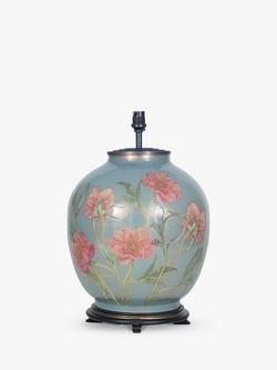 Jenny Worrall Coral Peonies Glass Lamp Base, Blue, H41.5cm, Blue