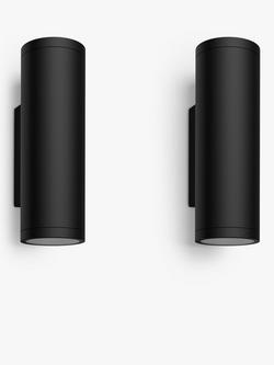 Philips Hue White and Colour Ambiance Appear LED Smart Outdoor Wall Lights, Set of 2, Black
