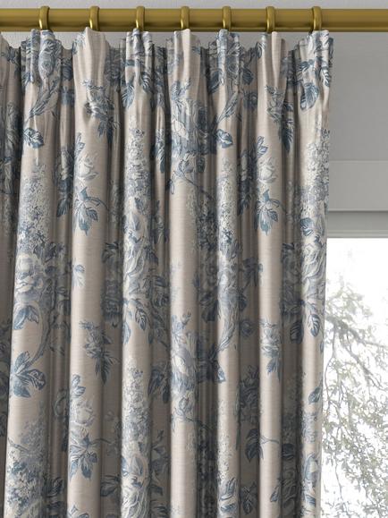 Sanderson Sorilla Damask Made to Measure Curtains or Roman Blind, Delft/Linen - view 2, Delft/Linen
