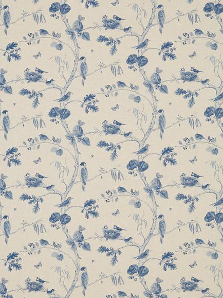 Sanderson Woodland Chorus Made to Measure Curtains or Roman Blind, Indigo/Linen, Indigo/Linen