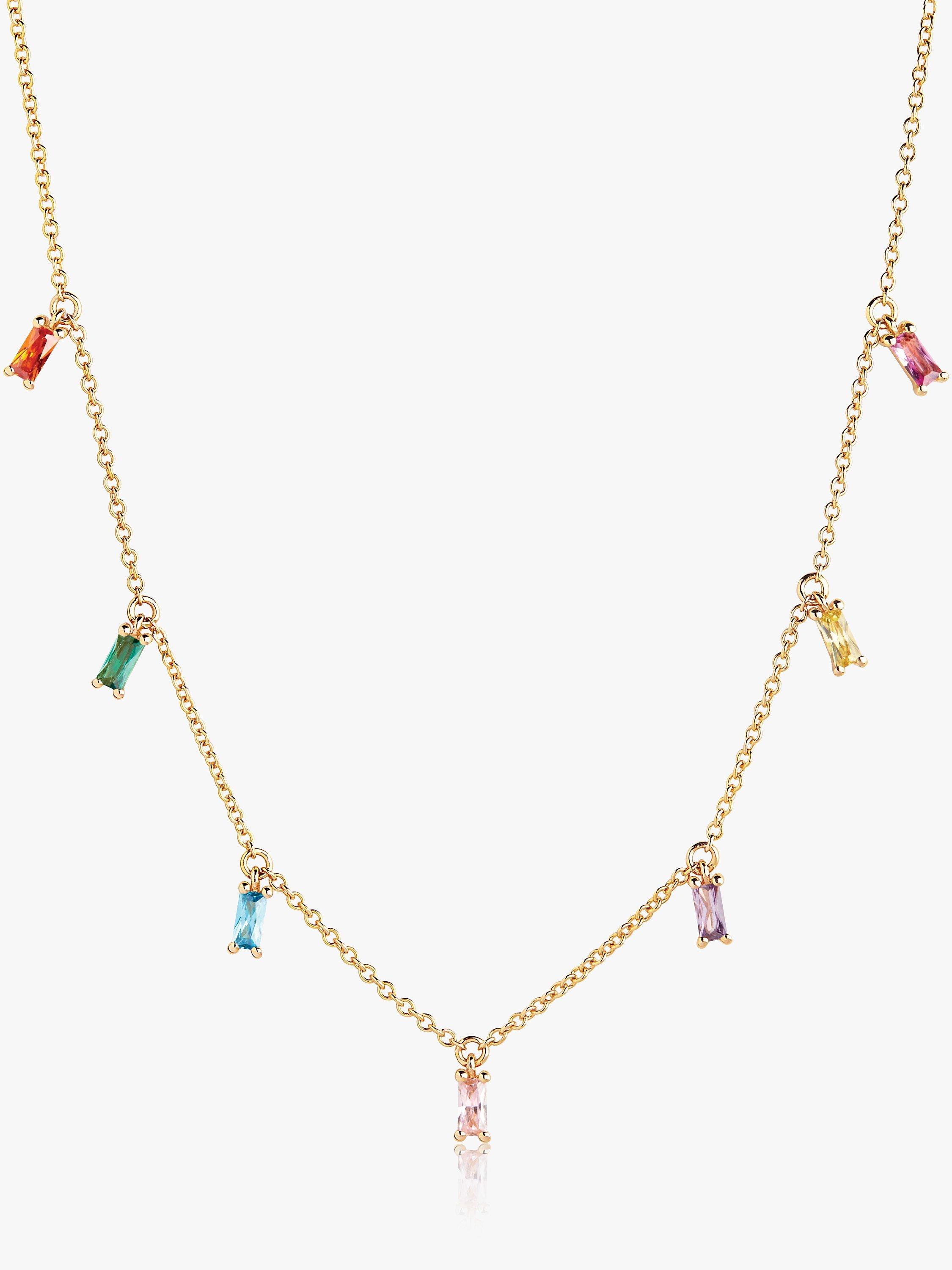 Product image 1 of 3, which shows Sif Jakobs Jewellery Princess Baguette Cubic Zirconia Chain Necklace, Gold/Multi
