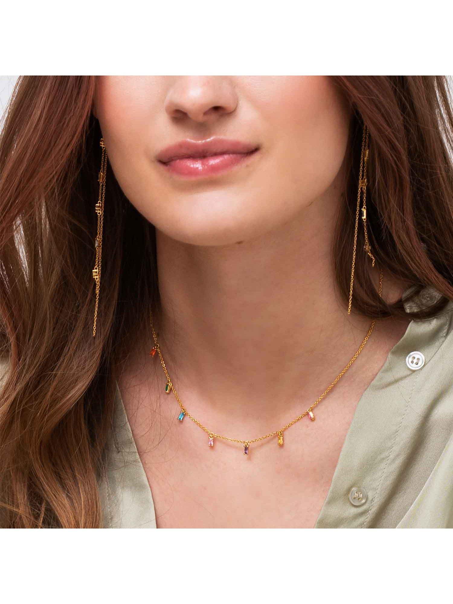 Product image 2 of 3, which shows Sif Jakobs Jewellery Princess Baguette Cubic Zirconia Chain Necklace, Gold/Multi