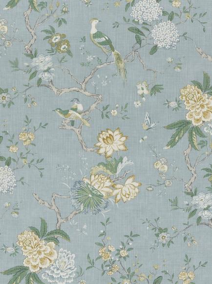 GP & J Baker Oriental Bird Made to Measure Curtains or Roman Blind, Soft Blue, Soft Blue
