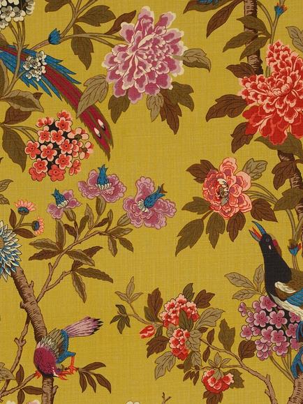 GP & J Baker Hydrangea Bird Made to Measure Curtains or Roman Blind, Ochre, Ochre