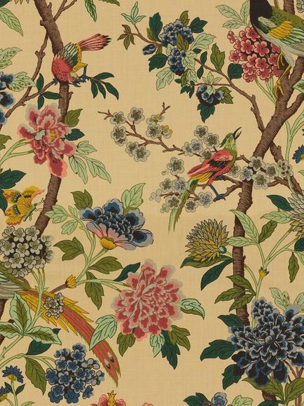 GP & J Baker Hydrangea Bird Made to Measure Curtains or Roman Blind, Parchment, Parchment