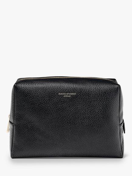 Aspinal of London Large Pebble Leather Toiletry Bag, Black