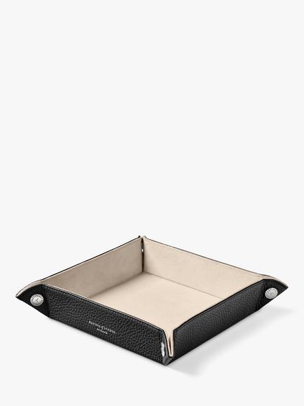 Aspinal of London Medium Pebbled Leather Tidy Tray, Black