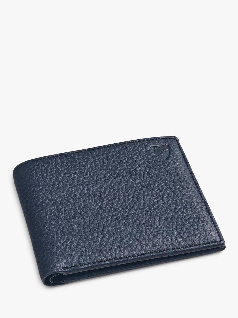 Product image 1 of 4, which shows Aspinal of London 8 Card Billfold Pebble Leather Billfold Wallet, Navy