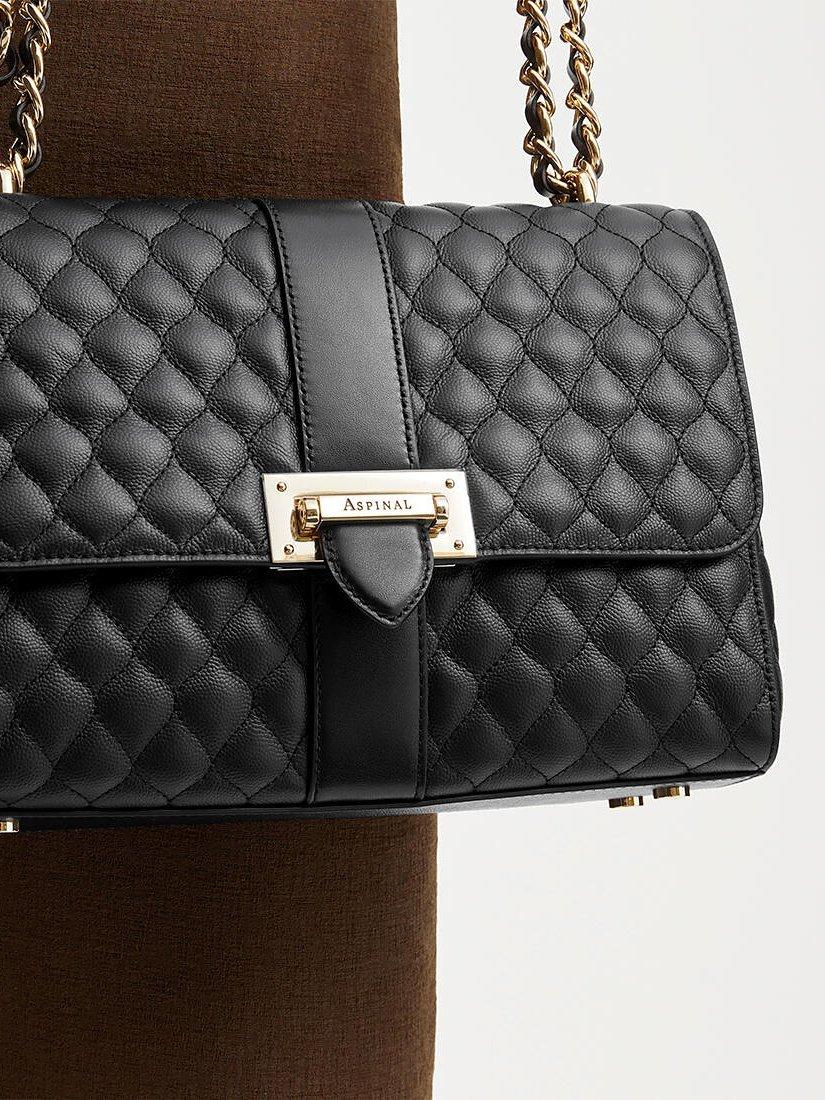 Product image 7 of 7, which shows Aspinal of London Lottie Large Quilted Pebble Leather Shoulder Bag, Black