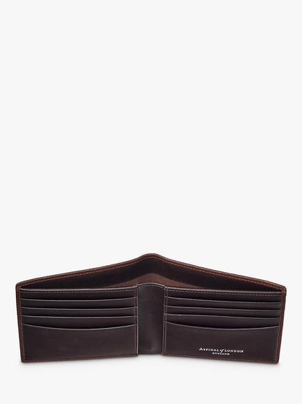 Aspinal of London 8 Card Billfold Pebble Leather Billfold Wallet - view 2, Tobacco