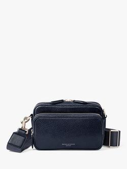Aspinal of London Reporter East West Pebble Leather Messenger Bag, Navy