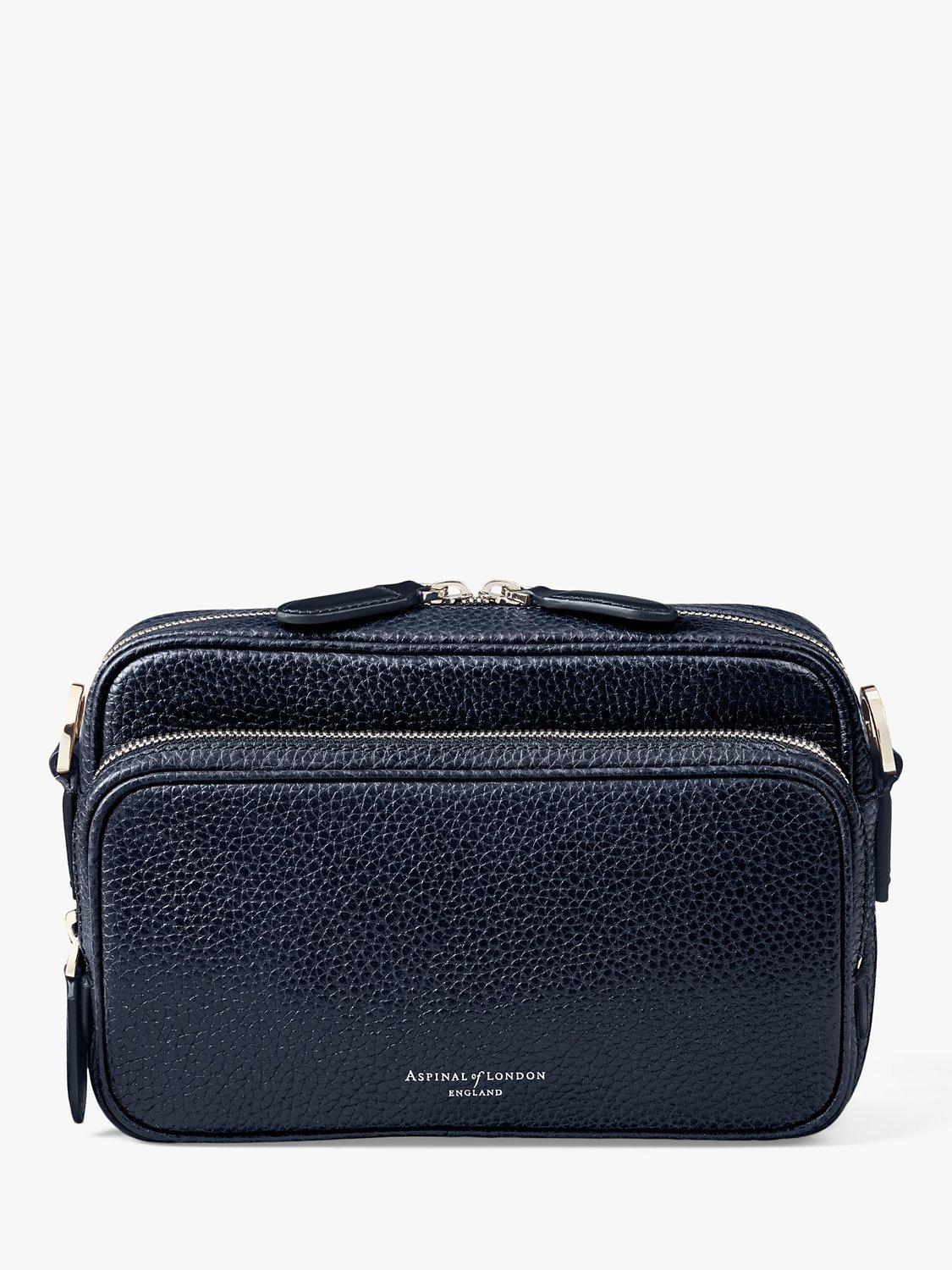 Product image 5 of 7, which shows Aspinal of London Reporter East West Pebble Leather Messenger Bag, Navy