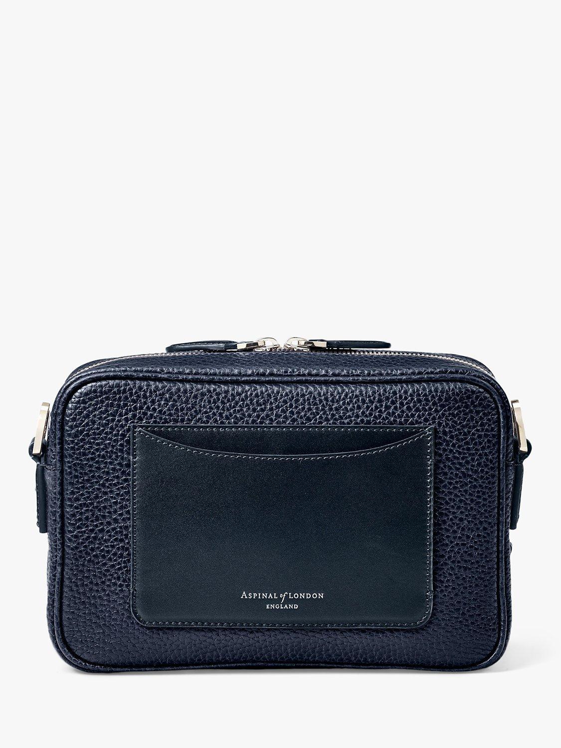 Product image 3 of 7, which shows Aspinal of London Reporter East West Pebble Leather Messenger Bag, Navy