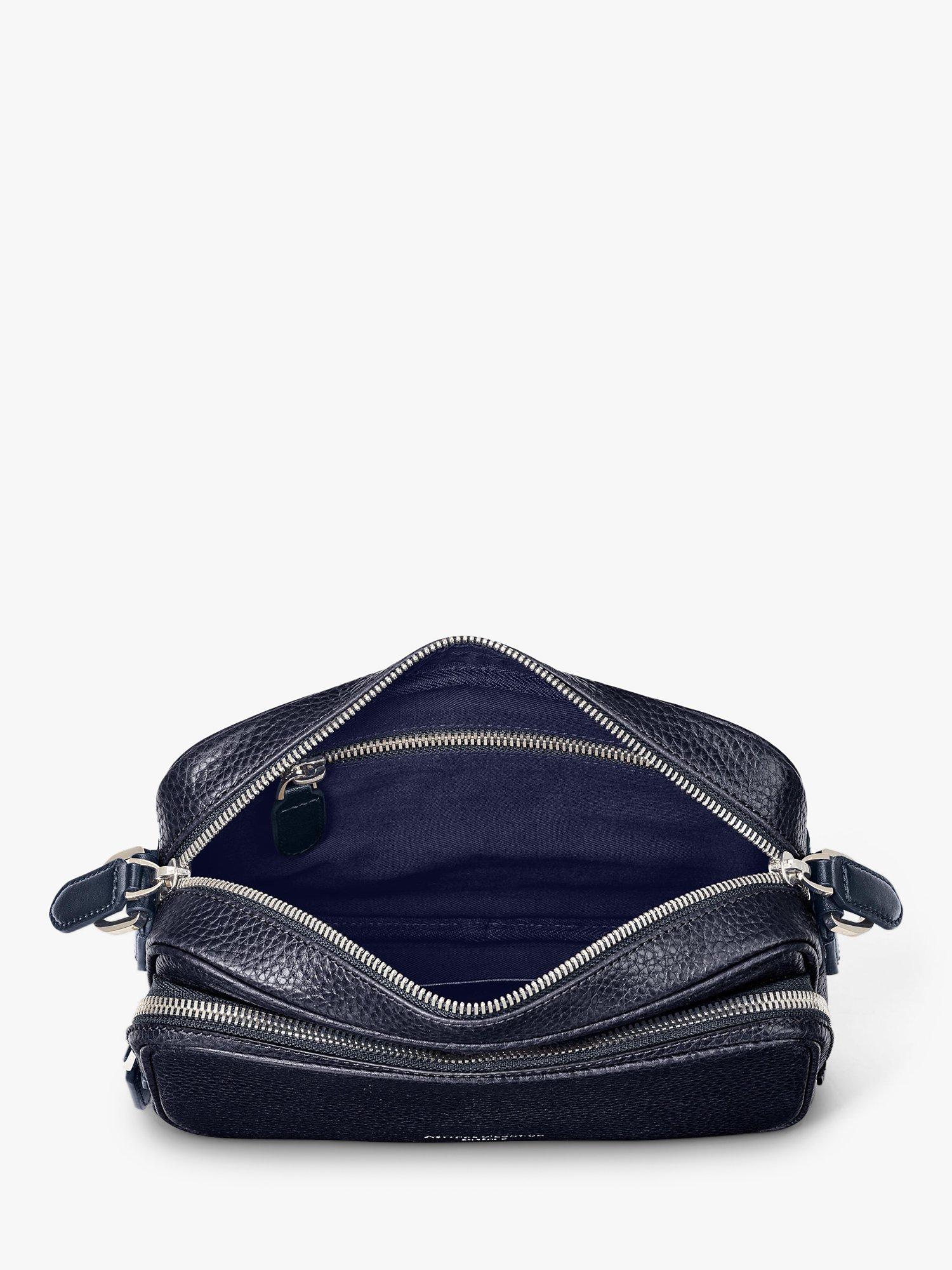Product image 2 of 7, which shows Aspinal of London Reporter East West Pebble Leather Messenger Bag, Navy