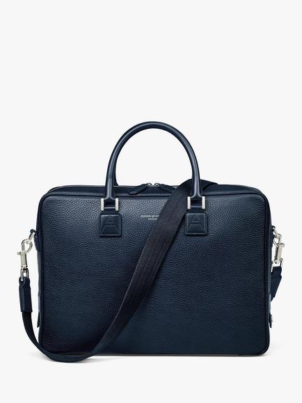 Aspinal of London Mount Street Small Pebble Grain Leather Laptop Bag, Navy