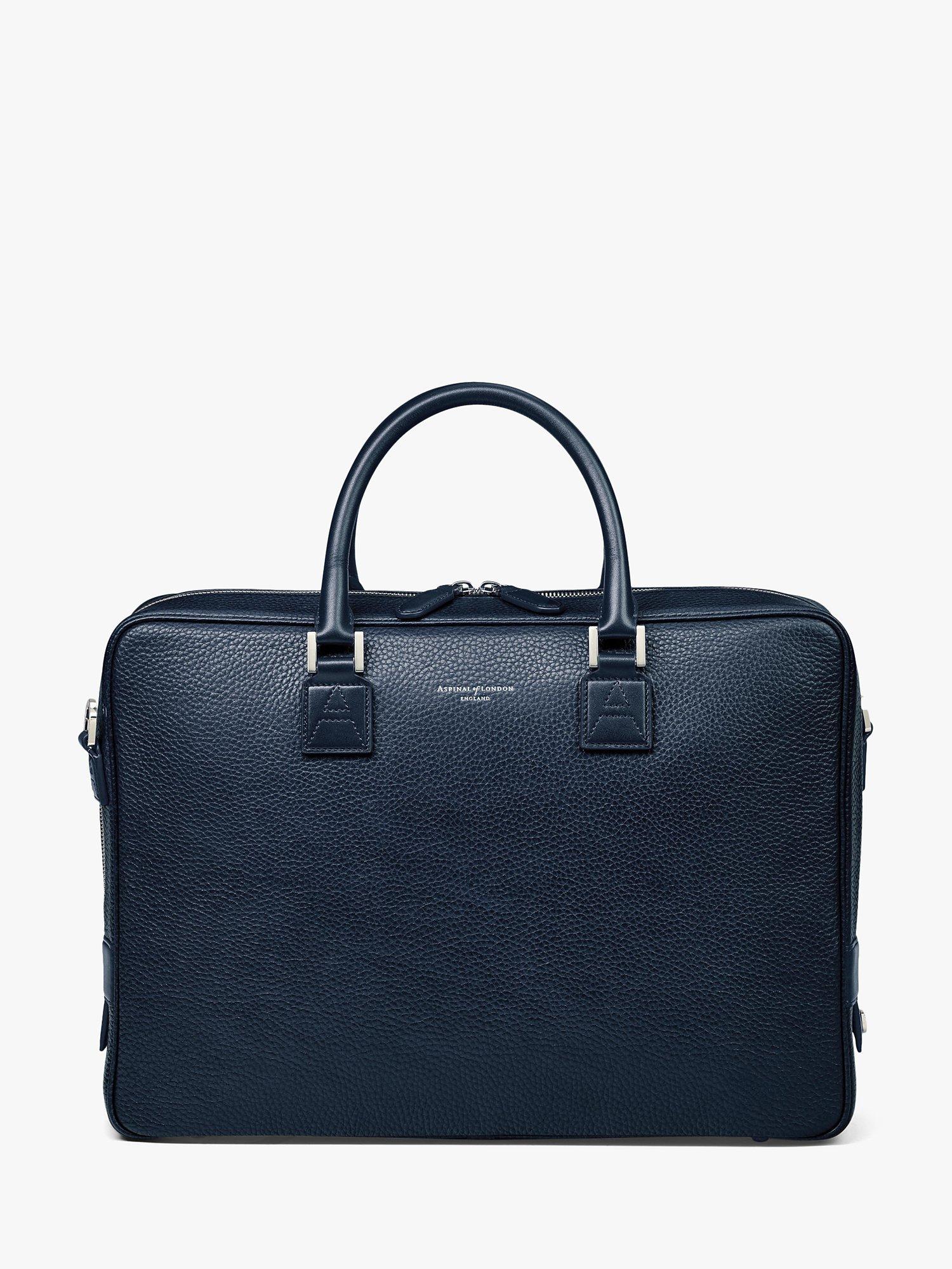 Aspinal of London Mount Street Small Pebble Grain Leather Laptop Bag Navy