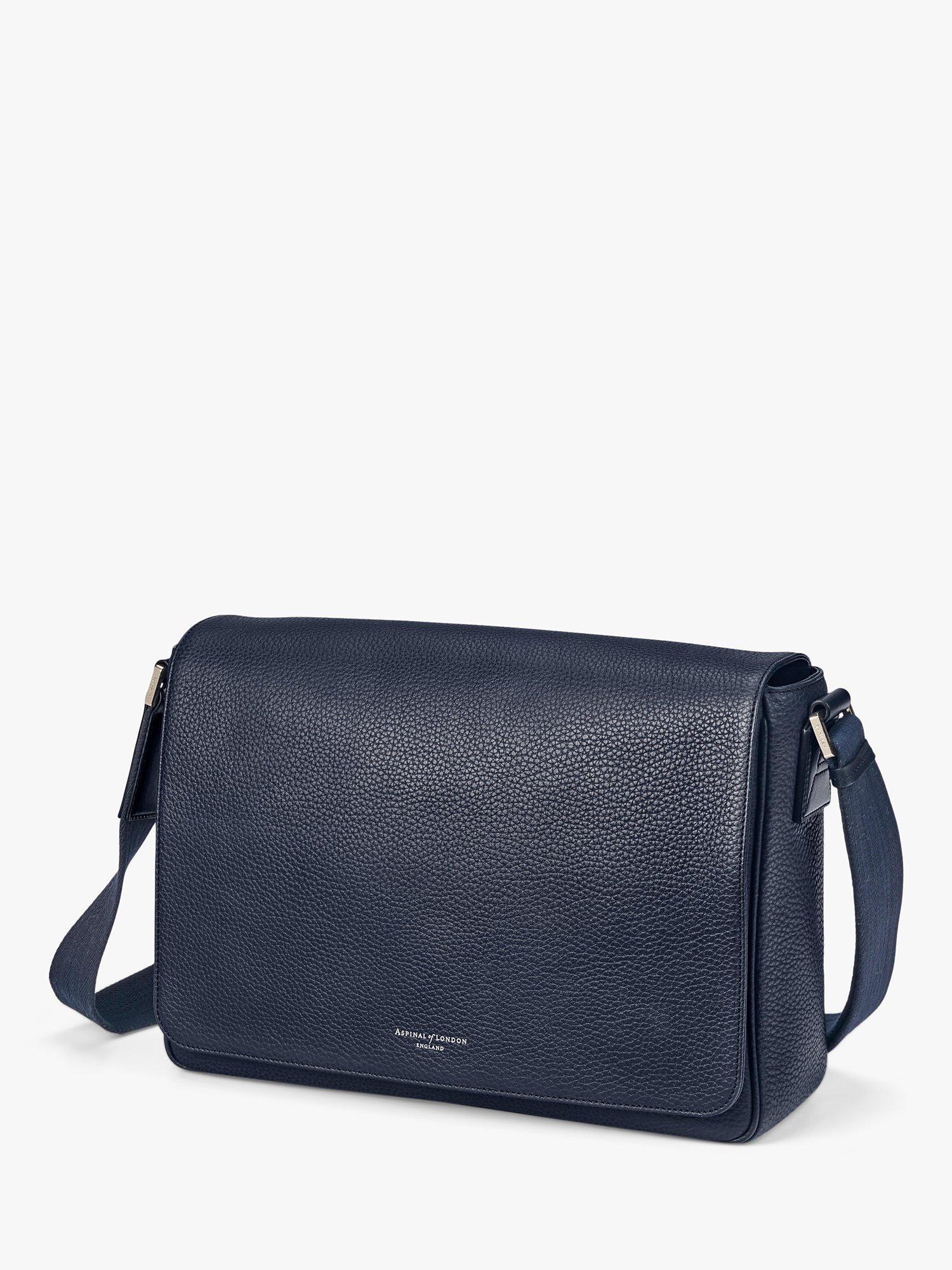 Aspinal of London Reporter Pebble Leather Messenger Bag Navy