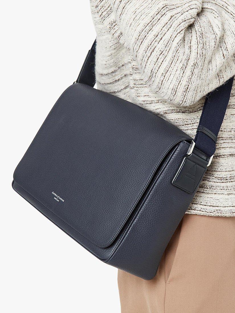 Product image 4 of 4, which shows Aspinal of London Reporter Pebble Leather Messenger Bag, Navy