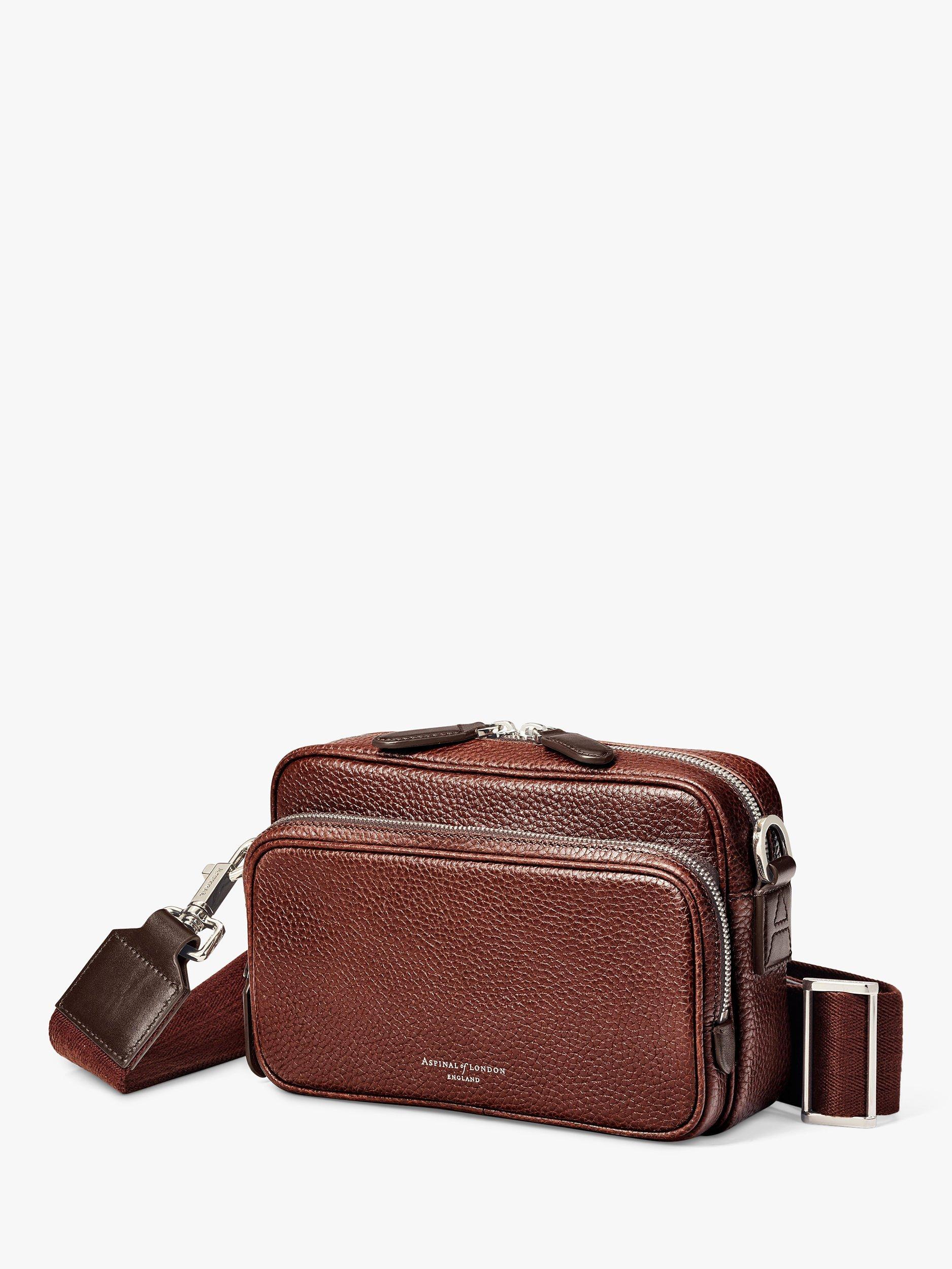 Product image 4 of 7, which shows Aspinal of London Reporter East West Pebble Leather Messenger Bag, Tobacco